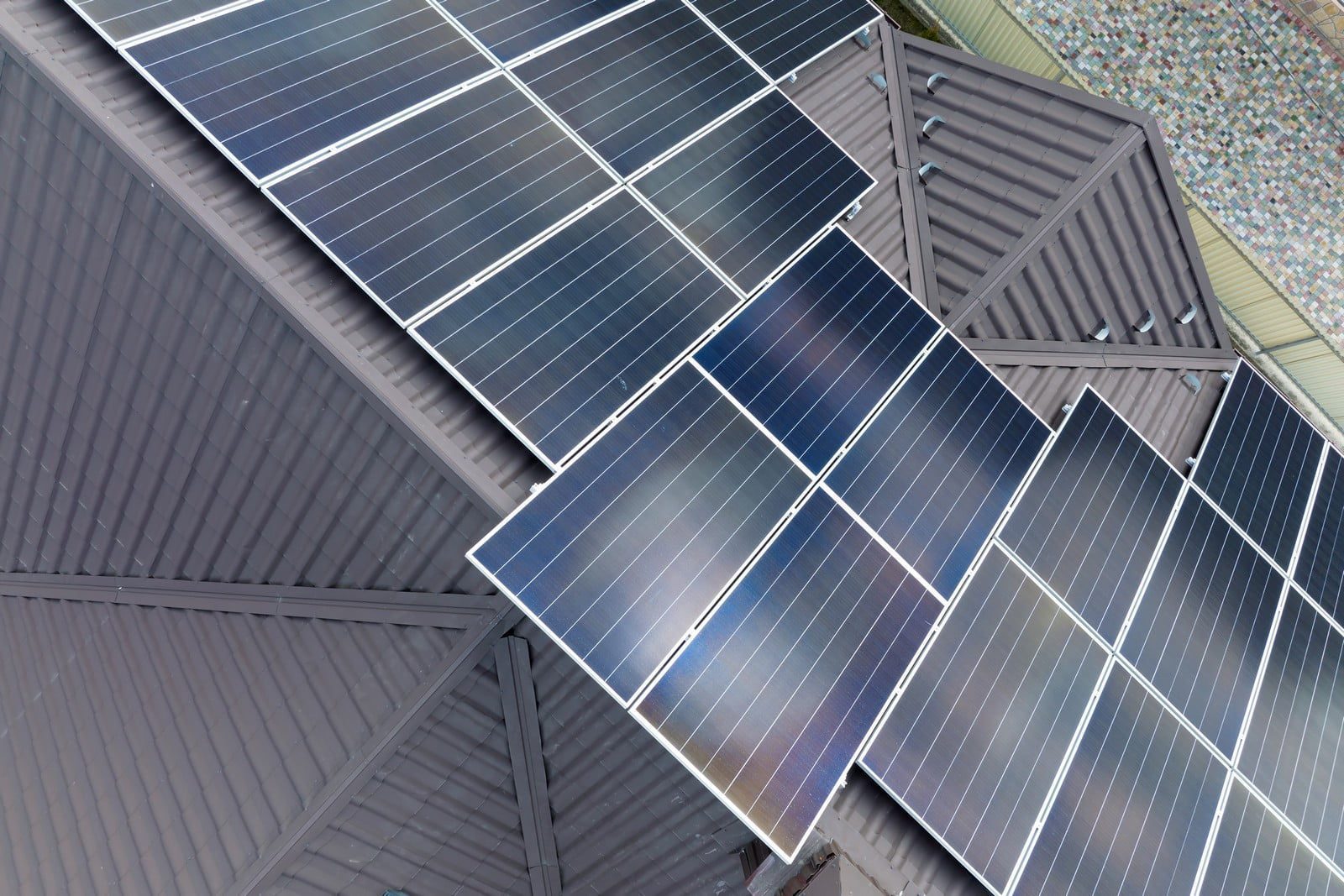 Aerial View Building Roof With Rows Of Blue Solar 2024 01 02 21 30 06 Utc